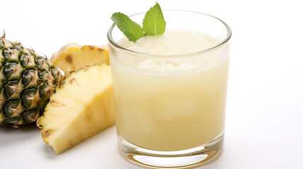 Refreshing Pineapple Smoothie with Fresh Mint Garnish on a White Background Perfect for Detox and Hydration