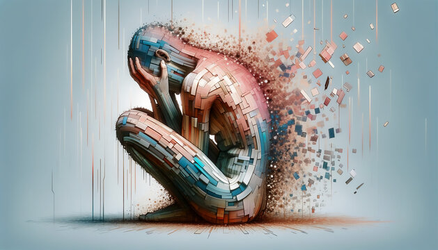 An image depicting shame in a 'Digital Deconstructivist' style