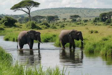 Fototapeta premium Serene wildlife sanctuary with endangered species and conservation efforts