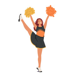 Vibrant Cheerleader With Infectious Energy, Adorned In Spirited Colors, Brandishing Pompoms. Radiant Smile