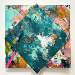 Artistic Diamond-Shaped Teal Canvas Collage
