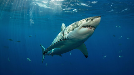 Great white shark underwater view. White shark marine predator big. Generative Ai
