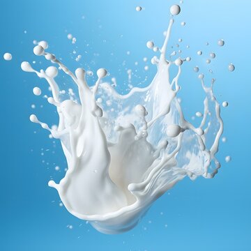 White milk splash isolated on blue background