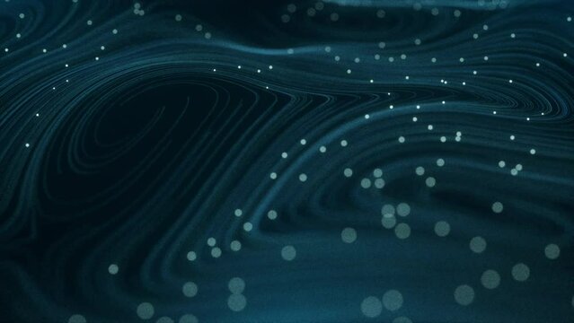 Abstract Swirl Lines And Glowing Particles Background. Blue Particles and Dark Background.