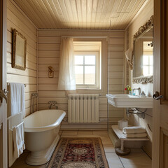 Fototapeta na wymiar Enchanting Russian Dacha Interior Bathroom