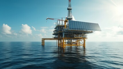 an offshore oil platform with solar panels  