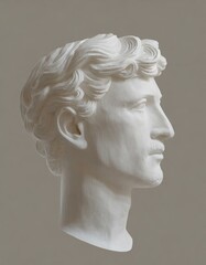 Sculpture of a man's head isolated on a neutral color background