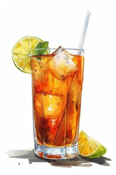 digital painting fabulous rum and coke cocktail, white background