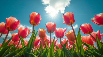 tulips against a blue sky