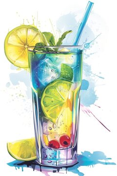 digital painting fabulous sea breeze cocktail, white background
