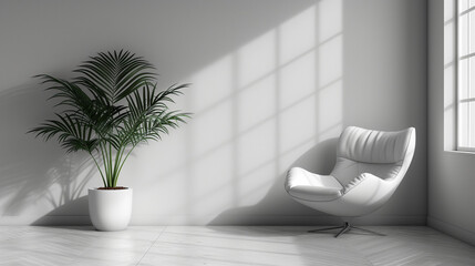 Fototapeta na wymiar Relaxing chair with plant - Monochrome minimal theme