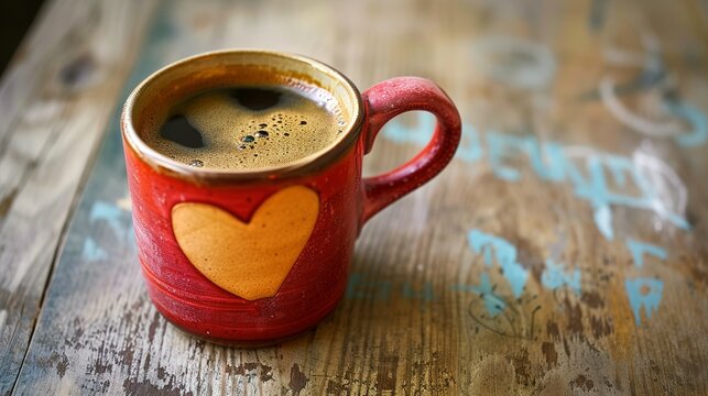 A coffee mug with a heart on it
