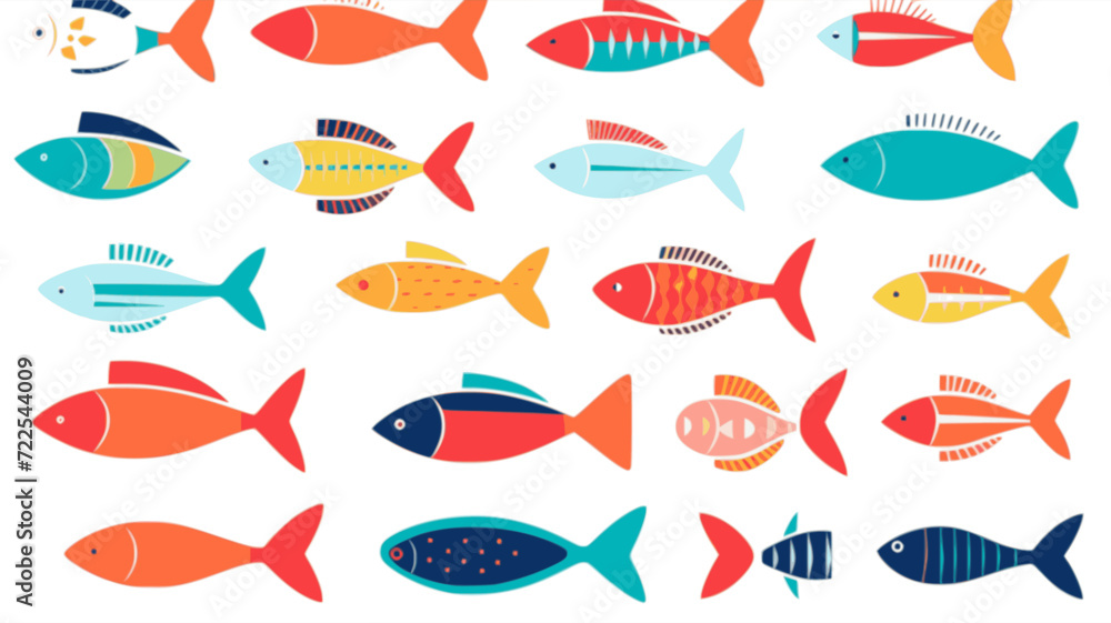 Wall mural Fish. In the style of a flat minimalist colors SVG vector - Wall murals