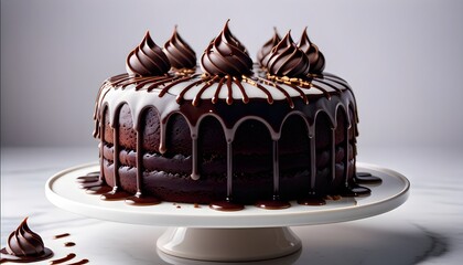 Rich chocolate cake with ganache drizzle