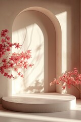 podium with Romantic background, mockup display stand for product presentation, hyper detailed, photorealistic, 16K, ultra realistic, no watermark - generative ai