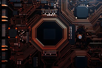 Top view of circuit board. Electronic circuit board photography. Good for background in technology concept. Generative AI
