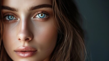 Naklejka premium Anonymous portrait of young beautiful girl. Beauty and skin care, portrait, face, fashion, woman, female, skin, makeup, young, model, style