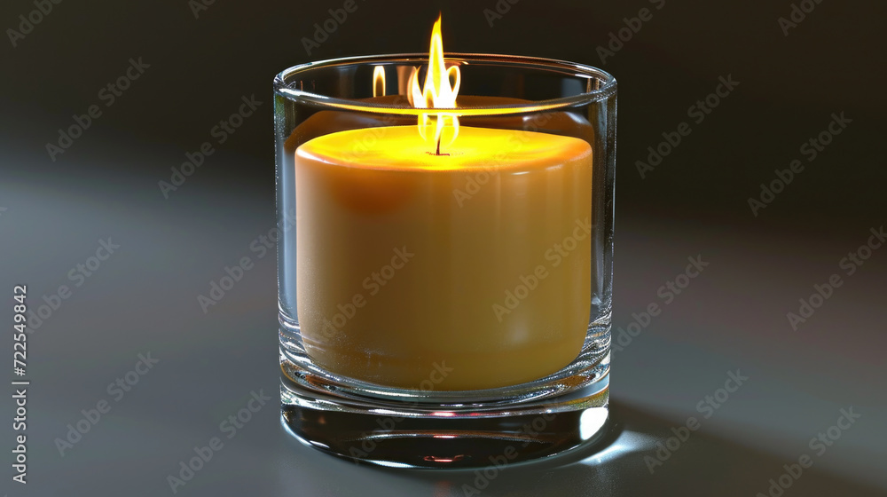 Poster lit candle in glass on table. suitable for adding warmth and ambiance to any setting