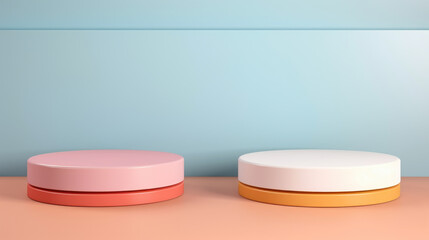 Two round stools placed on table. Versatile image for various uses