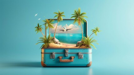 Creative Concept of Travel Destination Inside Vintage Suitcase. Generative ai