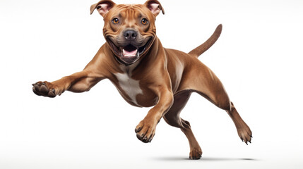 Brown dog captured in mid-air while jumping. Perfect for showing energy and agility. Ideal for pet-related projects