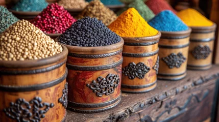 Türaufkleber Grain spices and curry powder for sale at Darajani Market in Stone Town, Zanzibar © STORYTELLER