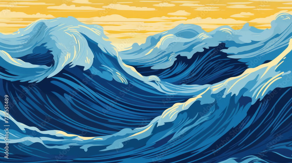 Poster captivating painting depicting massive wave in ocean. this artwork can add dynamic touch to any spac