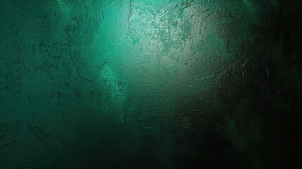 Dark green color gradient grainy background, illuminated spot on black, noise texture effect, wide banner size.