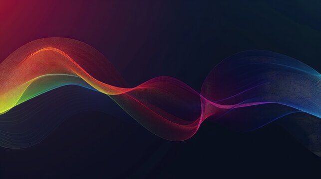 Dark grainy color gradient wave background, purple red yellow blue green colors banner poster cover abstract design, black copy space