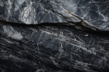 Fototapeta premium Dark stone black-white granite texture. Close-up rock surface for banner ad design. Grunge abstract background with copy space