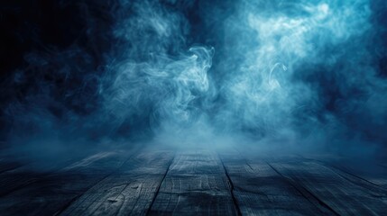 Fog In Darkness - Smoke And Mist On Wooden Table - Abstract And Defocused Halloween Backdrop - obrazy, fototapety, plakaty