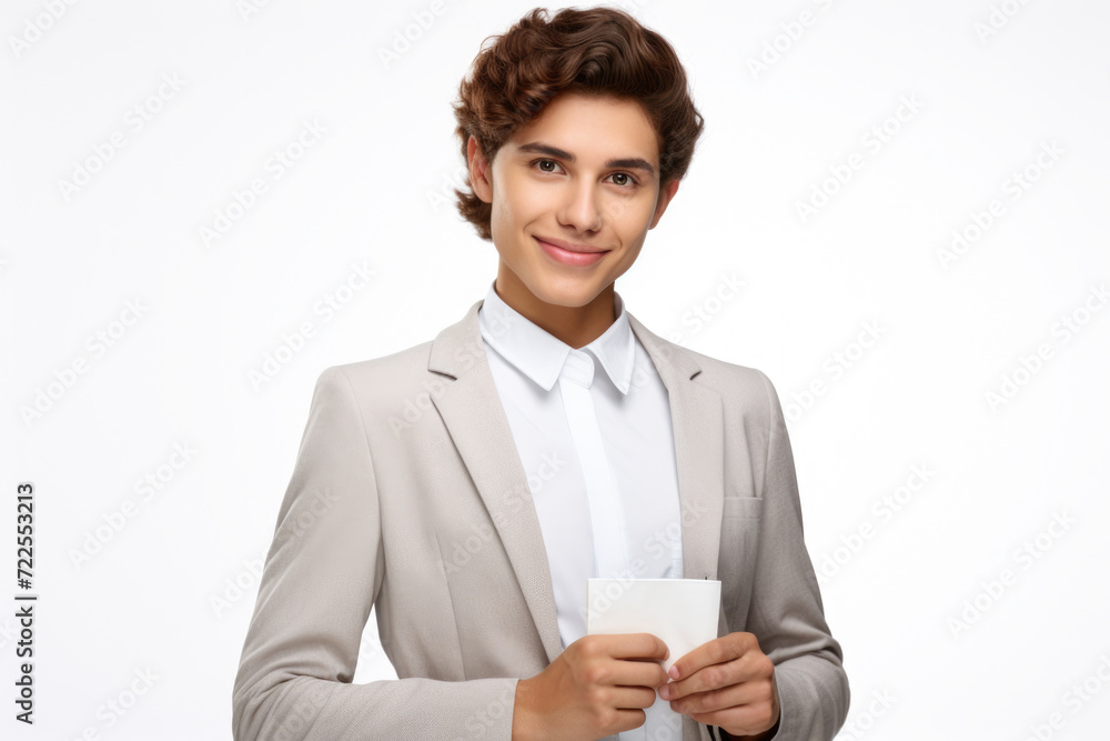 Aufkleber man in suit holding tablet computer. suitable for business and technology-related projects