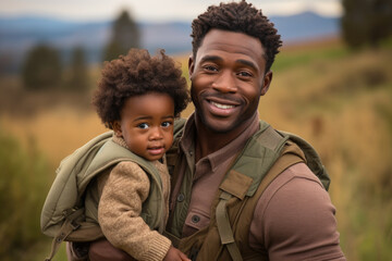 Fototapeta premium Man holding small child in his arms. Suitable for family, parenting, and love-related concepts