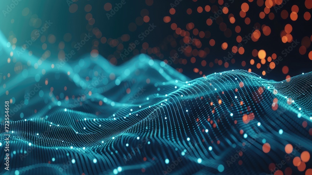Poster wave of dots and weave lines. abstract background. network connection structure