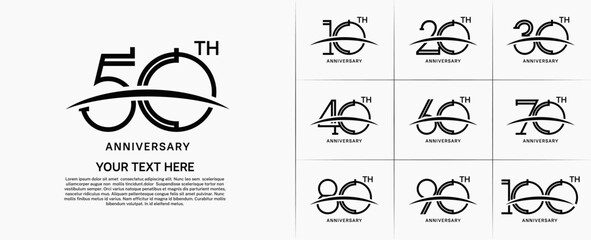 set of anniversary logotype black color with swoosh for special celebration event