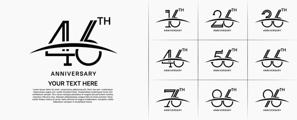 set of anniversary logotype black color with swoosh for special celebration event