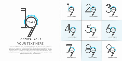 set of anniversary logotype black and blue color for special celebration event