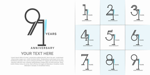 set of anniversary logotype black and blue color for special celebration event