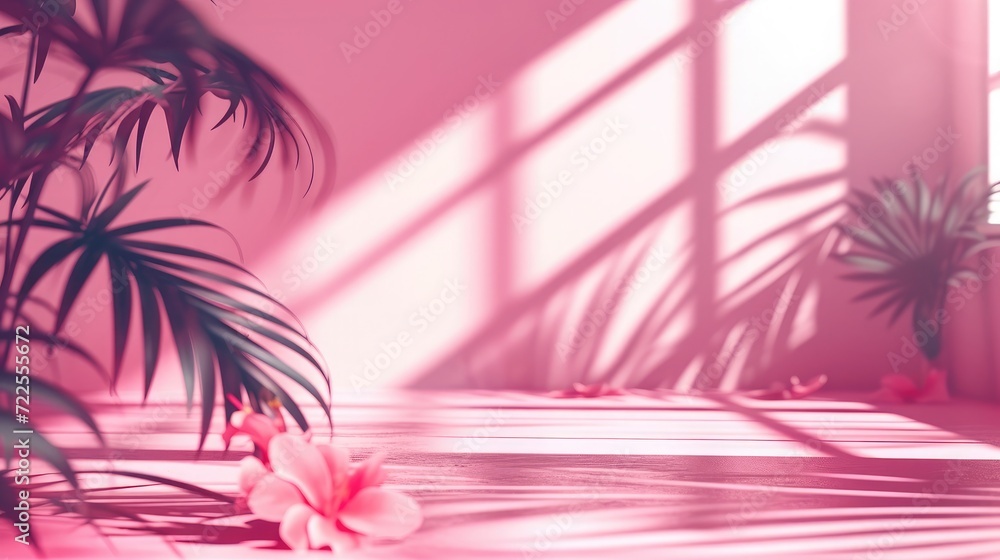 Poster abstract pink color gradient studio background for product presentation. empty room with shadows of 