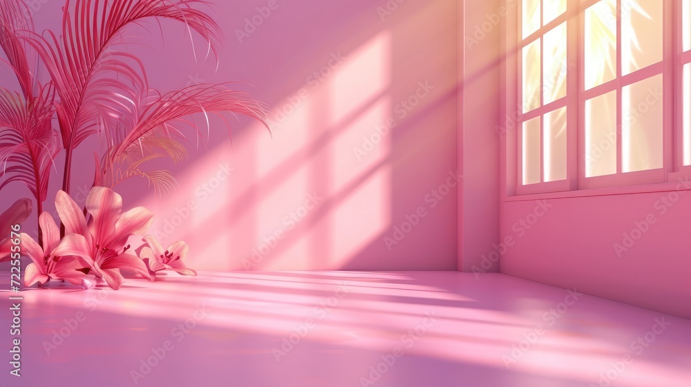 Poster abstract pink color gradient studio background for product presentation. empty room with shadows of 