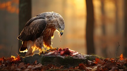 Wildlife photography of a buzzard feeding on prey in natural habitat - obrazy, fototapety, plakaty