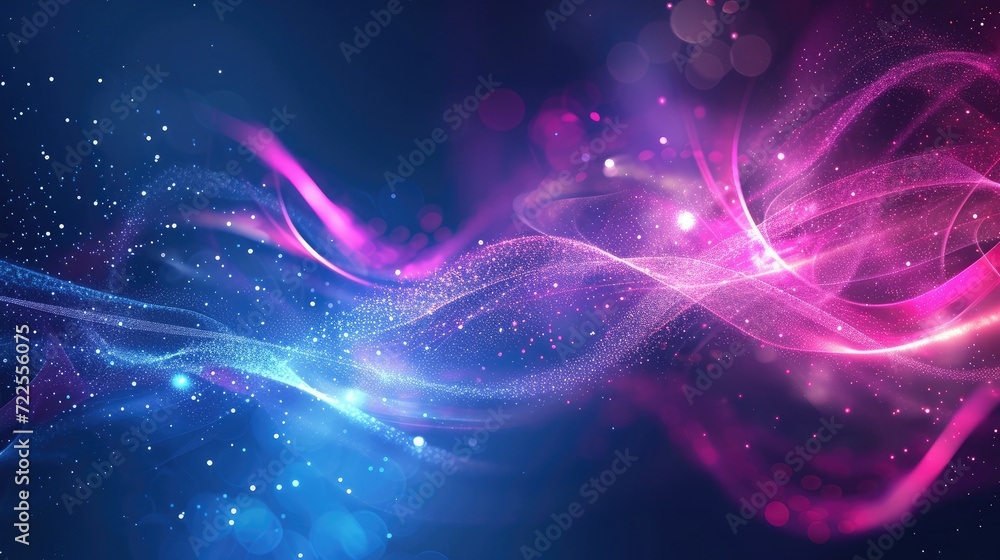 Poster beautiful colorful light effect of neon glow lights and flash. background with flying design element