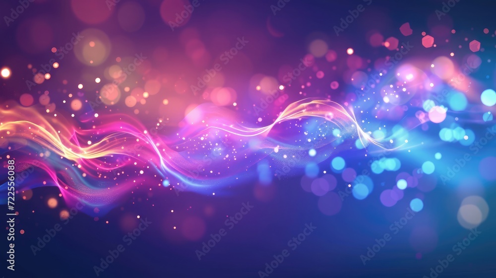 Poster beautiful colorful light effect of neon glow lights and flash. background with flying design element