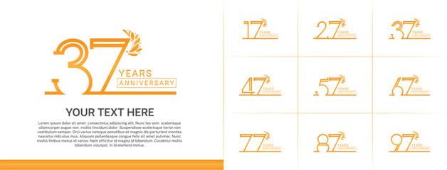set of anniversary logotype orange color with ornament for special celebration event