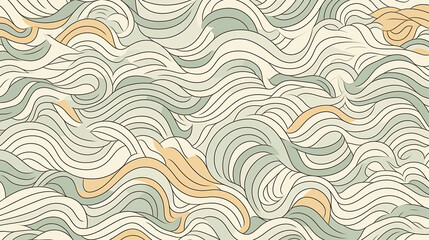 curvy lines in muted greens and beiges - abstract background - generative AI - obrazy, fototapety, plakaty