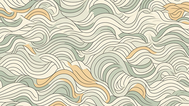 curvy lines in muted greens and beiges - abstract background - generative AI