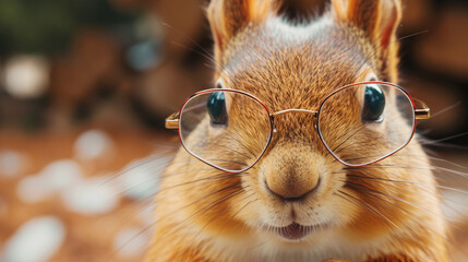 cute funny squirrel closeup with glasses. Ai Generative - obrazy, fototapety, plakaty
