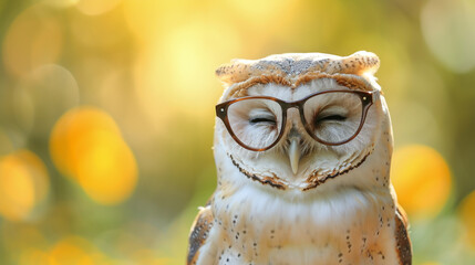 Cute little common barn owl with glasses. Ai Generative - obrazy, fototapety, plakaty