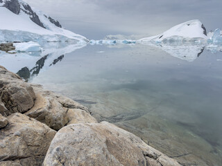A huge high breakaway glacier in the southern ocean off the coast of Antarctica, the Antarctic...