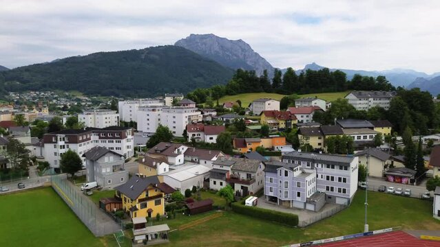 aerial of Gmunden with Traunstein and Traunsee